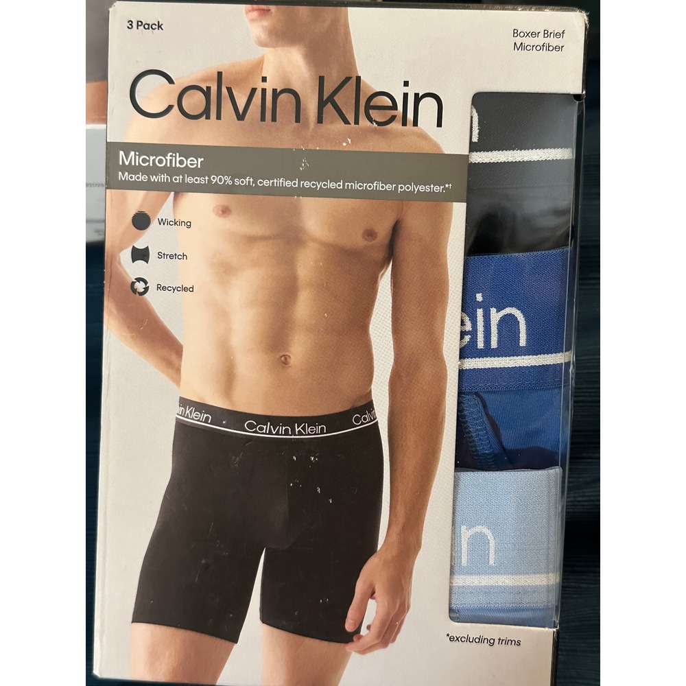 Calvin Klein Mens 3 Pack Microfiber Boxer Briefs XL Blue Black NP2859R 420